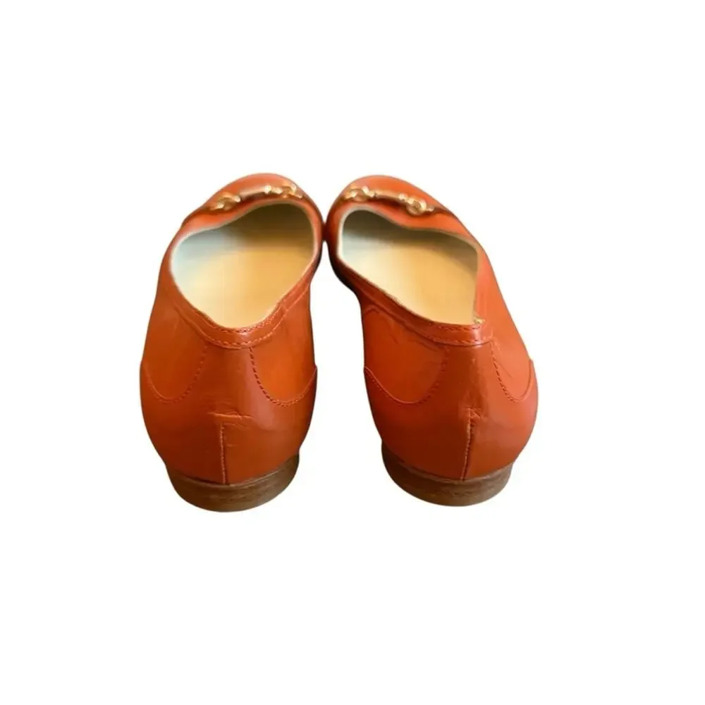 Gucci Tangerine Leather Loafers Flats with Gold Horsebit Detail EU 38 US 8